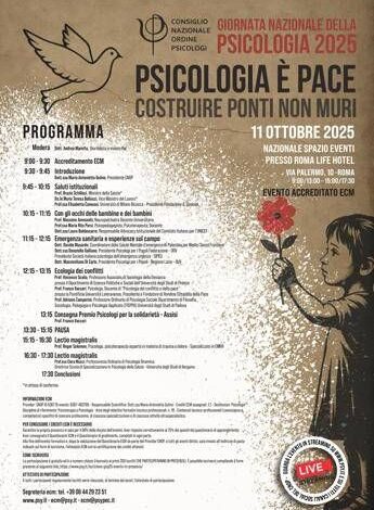 Giornata nazionale della psicologia, appello Cnop: “Facciamoci promotori di pace”
