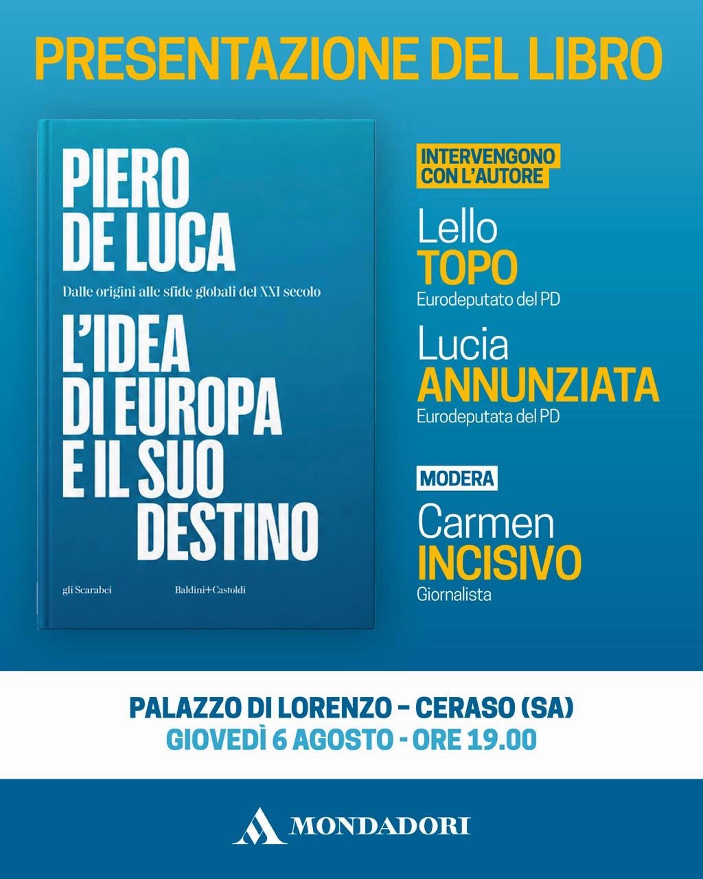 Padula, giovedì il libro di Piero De Luca